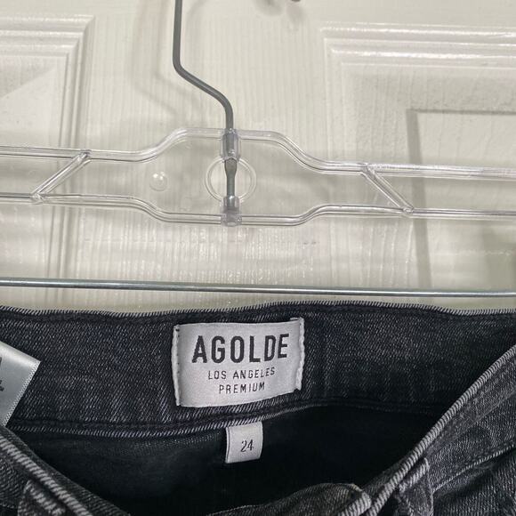 AGOLDE Sophie High Rise Skinny Crop Black Jeans Temple Distressed Hems Size 24 - Picture 5 of 10